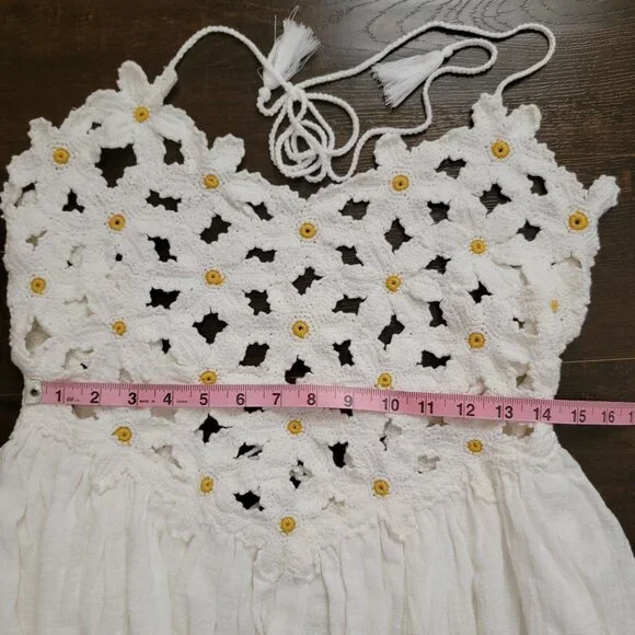 Free People Bali Crochet Halter Maxi Dress Womens M Boho Chic Whimsical  Fairy